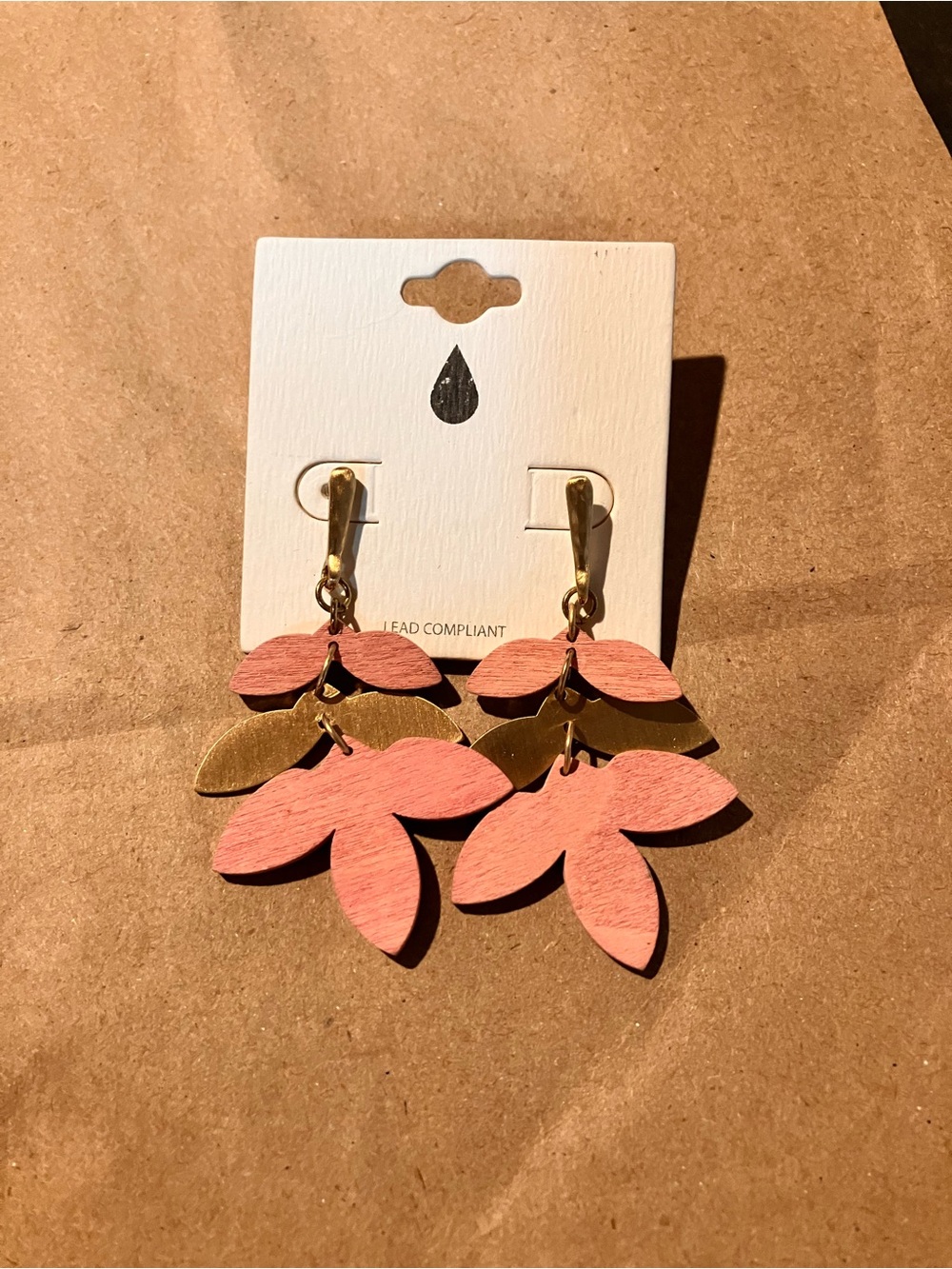 Pink & Gold floral drop earrings